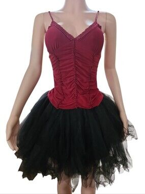 French Kiss Y2K Gothic Burgundy Cami Top & Black Tutu Skirt Set M